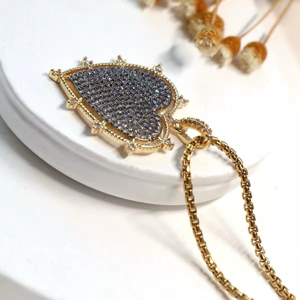 CZ SILVER GOLD HEART NECKLACE - Picture 4 of 8